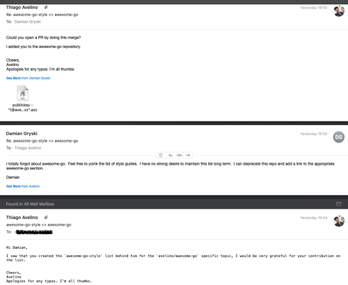 first email thread with Damian Gryski about awesome-go-style Open Source project
